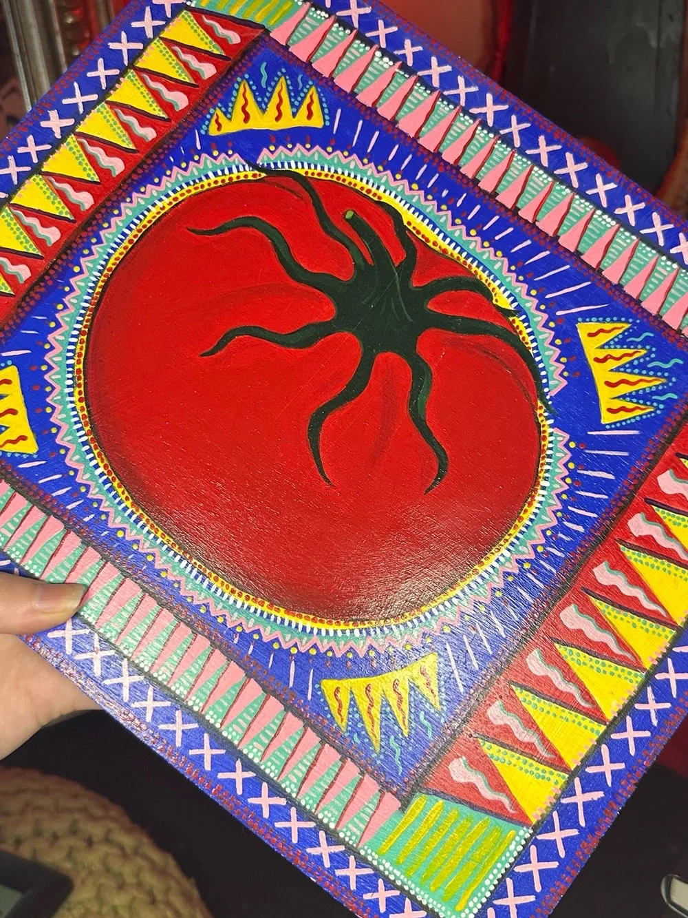 Handmade Red Tomato Pop Art Wall Decor Acrylic on Wood